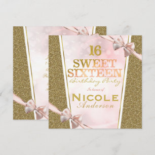 Invitación Fiesta de Cumpleaños Dulces 16 Brillo de Oro Rosa