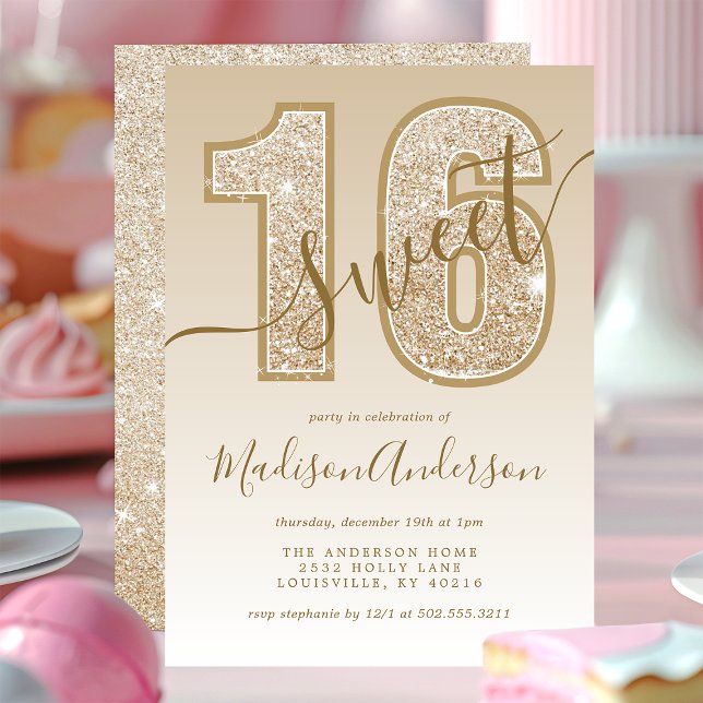 Invitación Fiesta de Cumpleaños Dulces 16 con Letra Brillante (Subido por el creador)