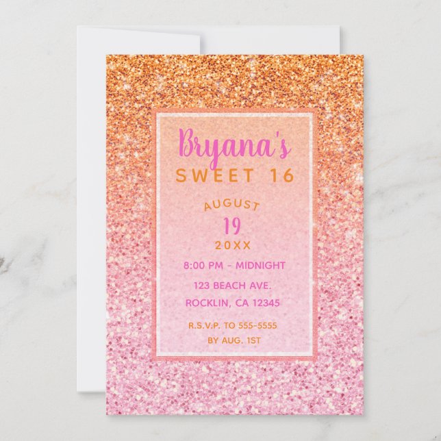 Invitación Fiesta de Cumpleaños Dulces 16 con Puesta de Sol N (Anverso)