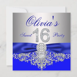 Invitación Fiesta de Cumpleaños Dulces 16 de Azul Real y Diam