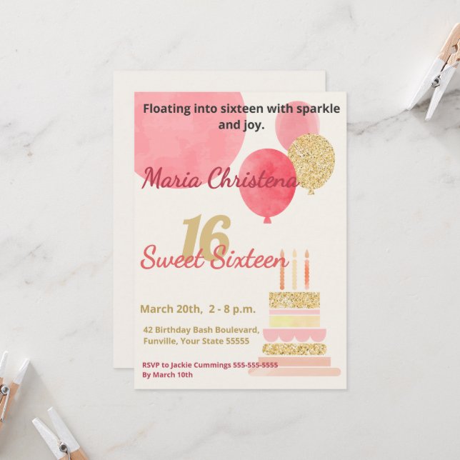 Invitación Fiesta de Cumpleaños Dulces 16 de Caprichos y Dese (Anverso/Reverso In Situ)