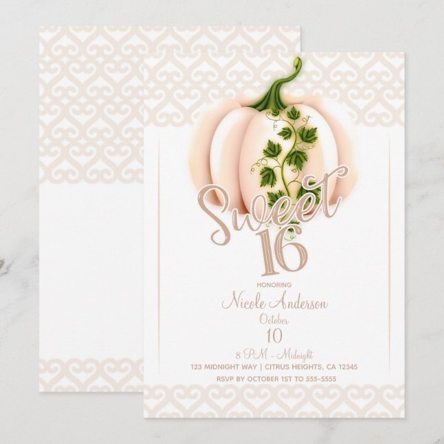 Invitación Fiesta de Cumpleaños Dulces 16 de Otoño con Calaba (Anverso / Reverso)