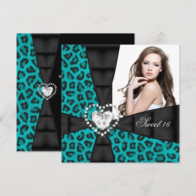 Invitación Fiesta de Cumpleaños Dulces 16 Dieciséis Leopard T (Anverso / Reverso)