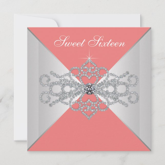 Invitación Fiesta de Cumpleaños Dulces 16 Elegant Diamonds Co (Anverso)