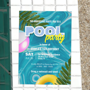 Invitación Fiesta de Cumpleaños Dulces 16 en la Piscina de Ve
