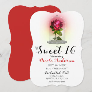 Invitación Fiesta de Cumpleaños Dulces 16 Encantada Rosa Roja