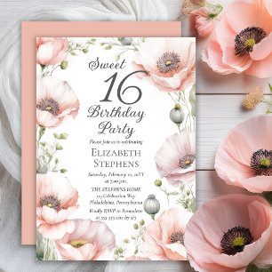 Invitación Fiesta de Cumpleaños Dulces 16 Flor de Amapolas Ro