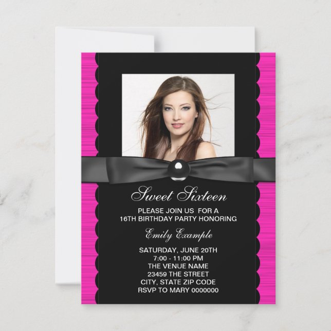 Invitación Fiesta de cumpleaños Dulces 16 Foto Rosa Caliente (Anverso)