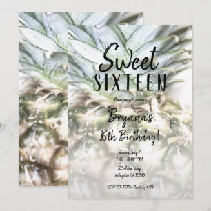 Invitación Fiesta de Cumpleaños Dulces 16 Glam Tropical Piña