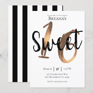 Invitación Fiesta de Cumpleaños Dulces 16 Moderno Bronce Blan