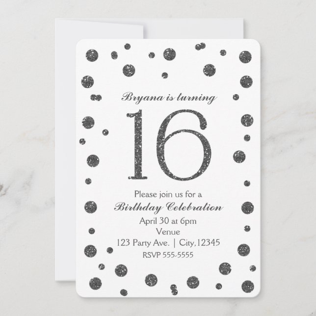 Invitación Fiesta de Cumpleaños Dulces 16 Puntos de Brillo de (Anverso)