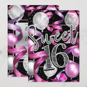 Invitación Fiesta de Cumpleaños Dulces 16 Purpura Negro Plata