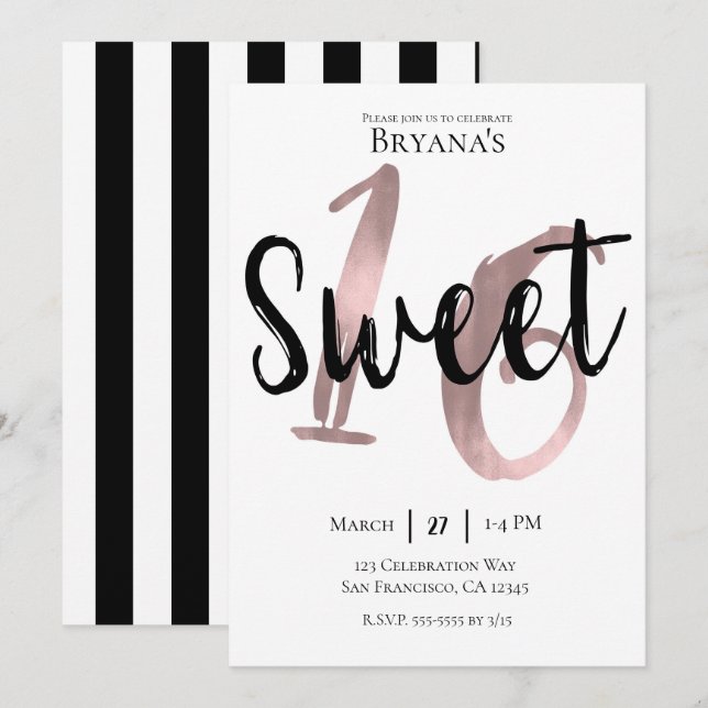 Invitación Fiesta de Cumpleaños Dulces 16 Rosa Dorado Rosa Ne (Anverso / Reverso)
