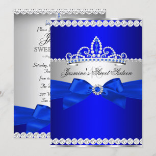 Invitación Fiesta de Cumpleaños Dulces 16 Royal Azul y Plata