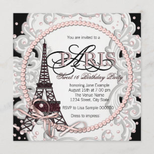 Invitación Fiesta de Cumpleaños Dulces 16 Vintage Rosa París