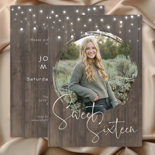 Invitación Fiesta de Cumpleaños Dulces Dieciséis con Foton de (Rustic Barnwood Photo Sweet Sixteen Birthday Party Invitation)