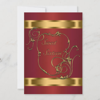 Invitación Fiesta de Cumpleaños Dulces Dieciséis Rojo Dorado
