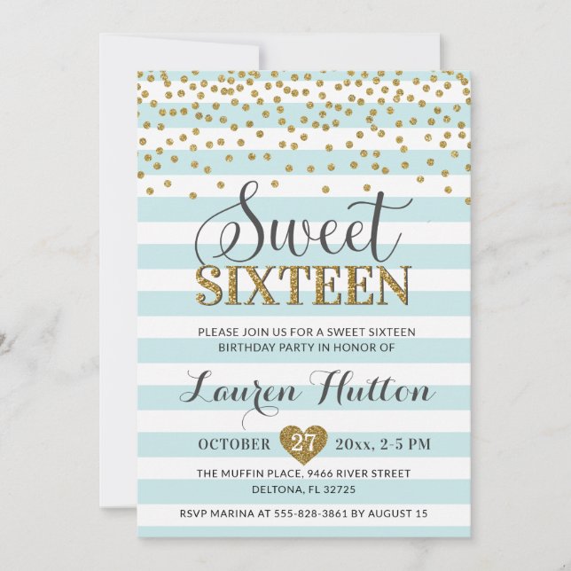 Invitación Fiesta de Cumpleaños Dulces Dieciséis Verde Menta  (Anverso)