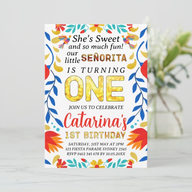 Invitación Fiesta de cumpleaños EDITABLE 1er cumpleaños, Fies (Anverso de pie)