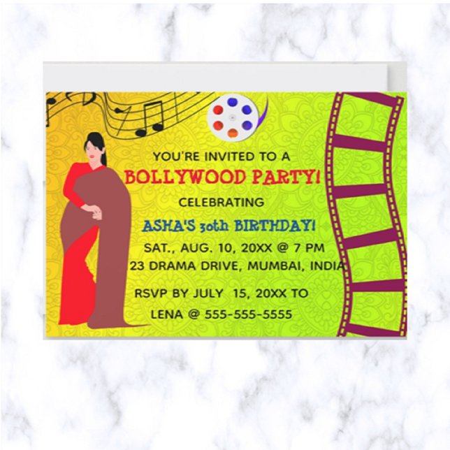 Invitación Fiesta de cumpleaños editable de Bollywood (Having a Bollywood Party? This is a great invitation for your event!)
