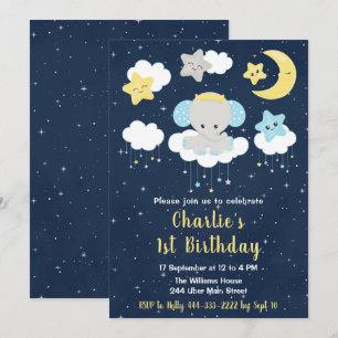 Invitación Fiesta de Cumpleaños Elefante Amarillo y Azul Mari