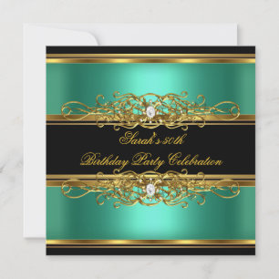 Invitación Fiesta de cumpleaños elegante 50 Jade Verde Dorado