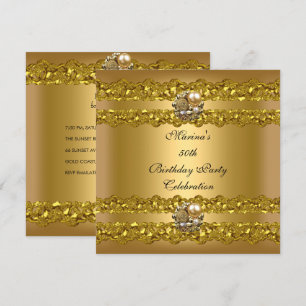Invitación Fiesta de cumpleaños elegante 50 perlas joyas oro