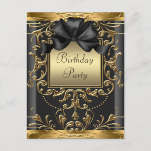Invitación Fiesta de cumpleaños elegante Art Déco en negro y 