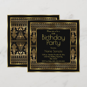 Invitación Fiesta de Cumpleaños Elegante Art Déco Negro Oro