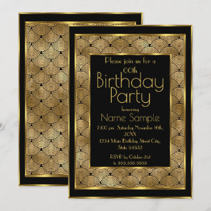 Invitación Fiesta de cumpleaños elegante Art Deco negro oro a