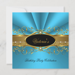 Invitación Fiesta de cumpleaños elegante azul turquesa dorado