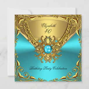 Invitación Fiesta de cumpleaños elegante azul turquesa joya d