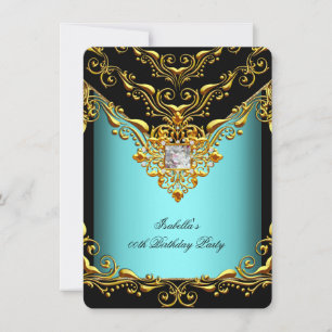 Invitación Fiesta de Cumpleaños Elegante Azul Turquesa Negro 