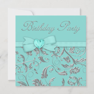 Invitación Fiesta de cumpleaños elegante azul turquesa platea