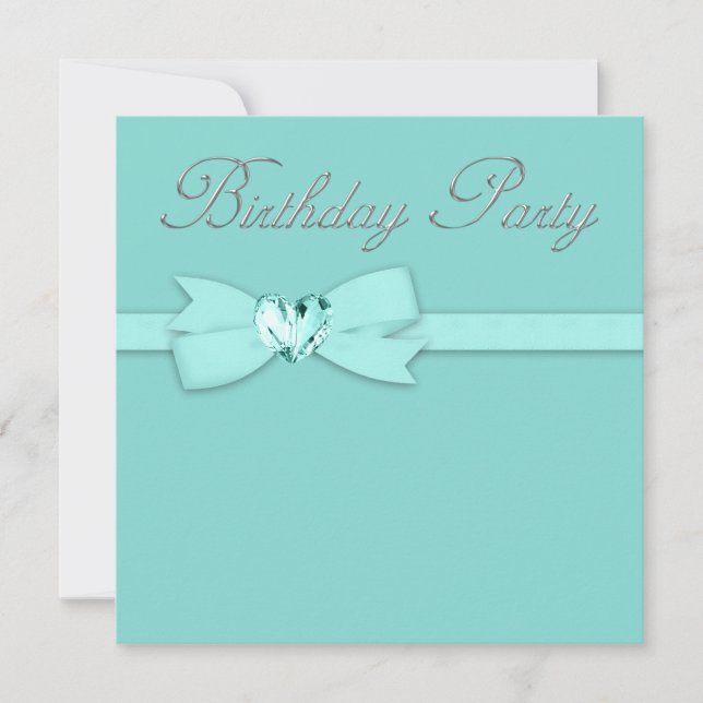 Invitación Fiesta de cumpleaños elegante azul turquesa platea (Anverso)