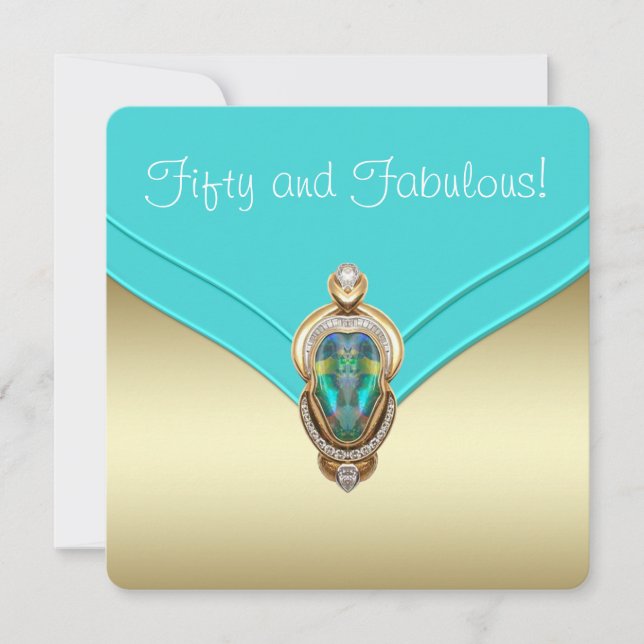 Invitación Fiesta de cumpleaños elegante azul turquesa y dora (Anverso)