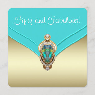 Invitación Fiesta de cumpleaños elegante azul turquesa y dora