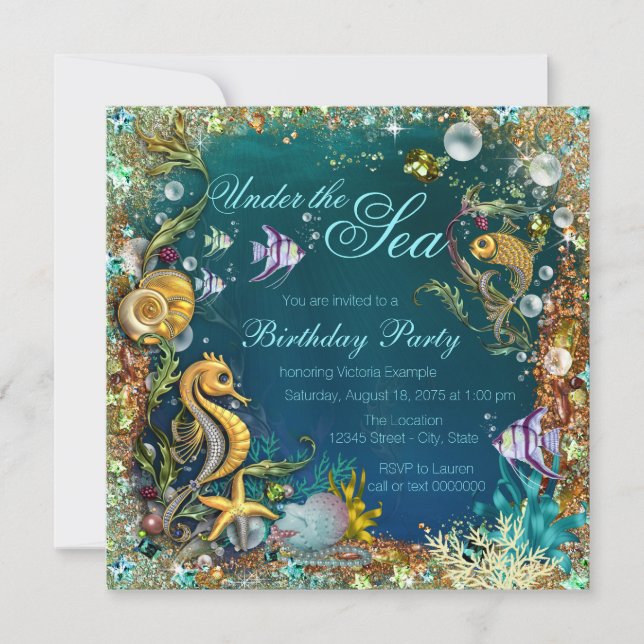 Invitación Fiesta de cumpleaños elegante bajo el mar (Anverso)
