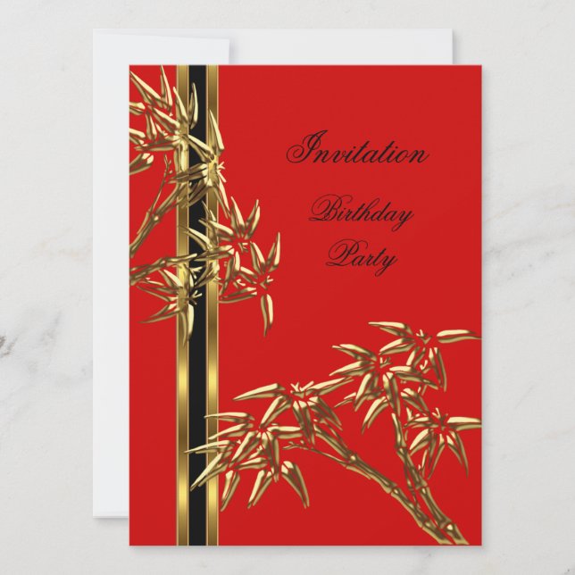Invitación Fiesta de Cumpleaños Elegante Bamboo Asiático (Anverso)