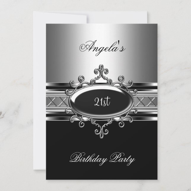 Invitación Fiesta de Cumpleaños Elegante Black Silver Jewel 2 (Anverso)