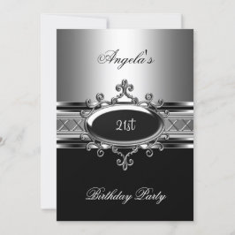 Invitación Fiesta de Cumpleaños Elegante Black Silver Jewel 2