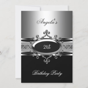 Invitación Fiesta de Cumpleaños Elegante Black Silver Jewel 2