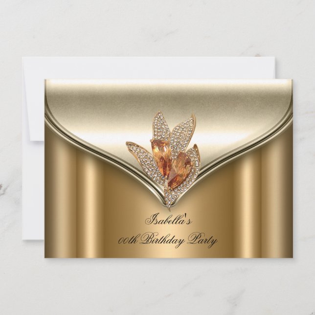 Invitación Fiesta de Cumpleaños Elegante Bronce Marrón Dorado (Anverso)