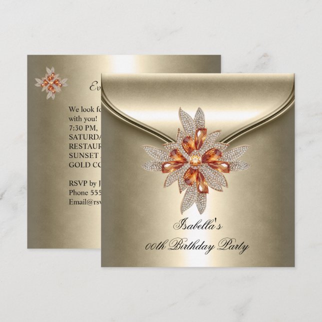 Invitación Fiesta de Cumpleaños Elegante Caramelo Beige Ámbar (Anverso / Reverso)