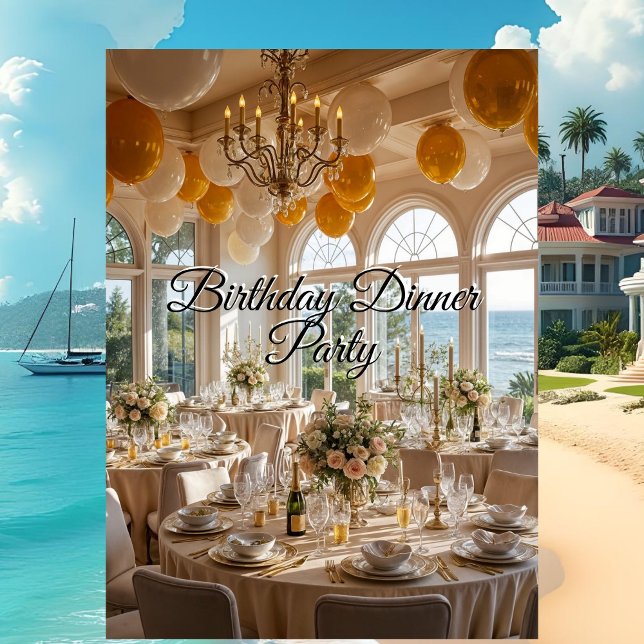 Invitación Fiesta de Cumpleaños Elegante Cena Dorado Blanco C (Subido por el creador)