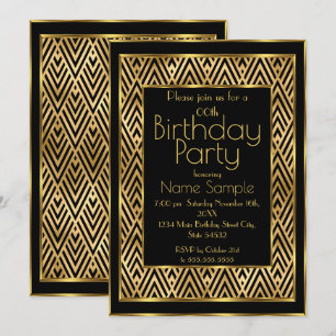 Invitación Fiesta de cumpleaños elegante Chevron Art Déco neg