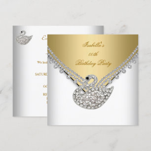 Invitación Fiesta de cumpleaños elegante cisne blanco dorado