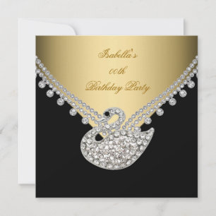 Invitación Fiesta de Cumpleaños Elegante Cisne Negro Dorado B