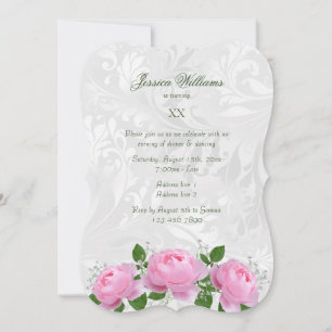 Invitación Fiesta de cumpleaños elegante con rosas rosadas y