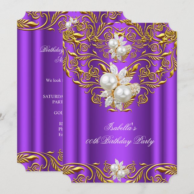 Invitación Fiesta de Cumpleaños Elegante con Royal Gold sobre (Anverso / Reverso)
